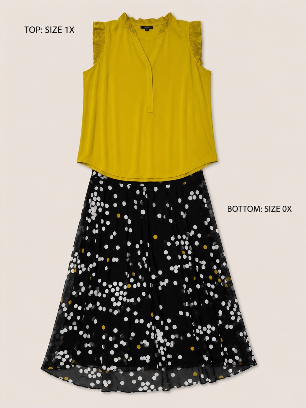 Alfani 2-Piece Matching Set | Ruffle Sleeve Blouse 1X & Midi Skirt 0X - Picture 2 of 8